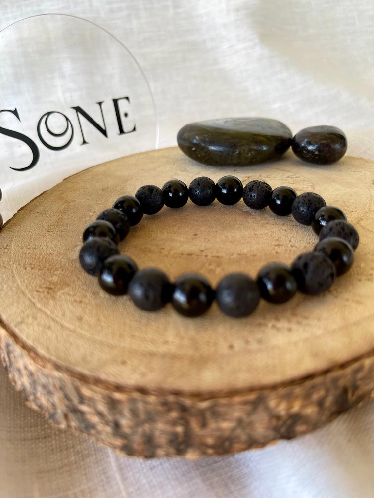 Bracelet Parker - Pierre de lave et Obsidienne