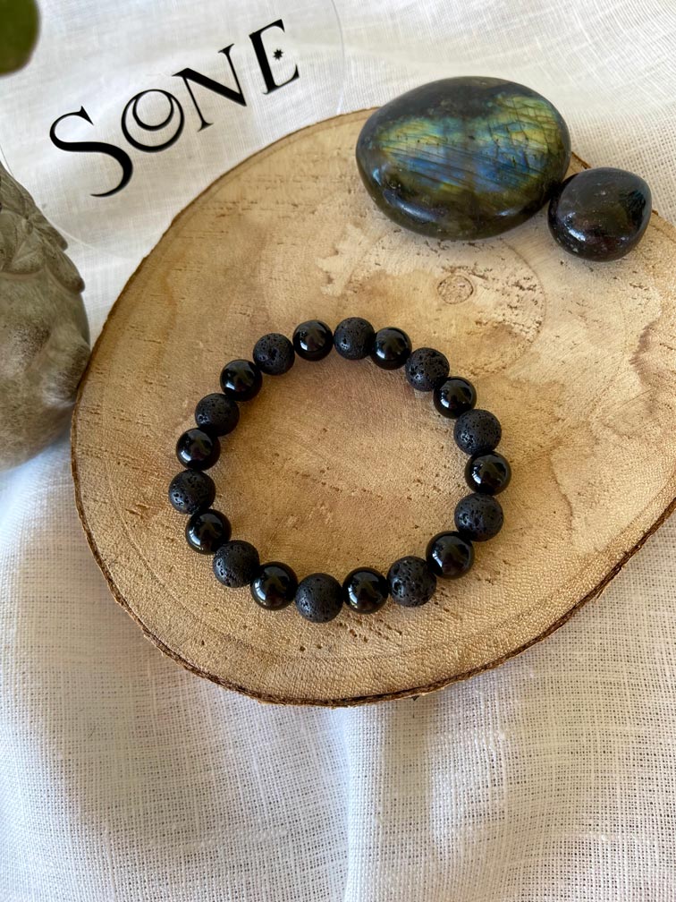 Bracelet Parker - Pierre de lave et Obsidienne