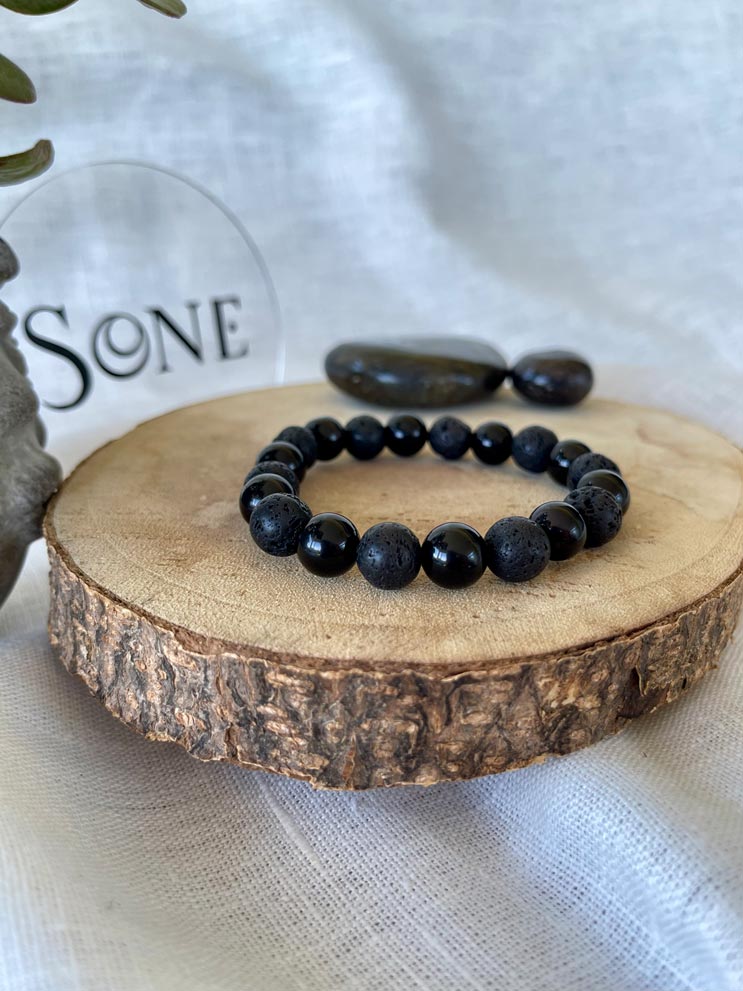 Bracelet Parker - Pierre de lave et Obsidienne