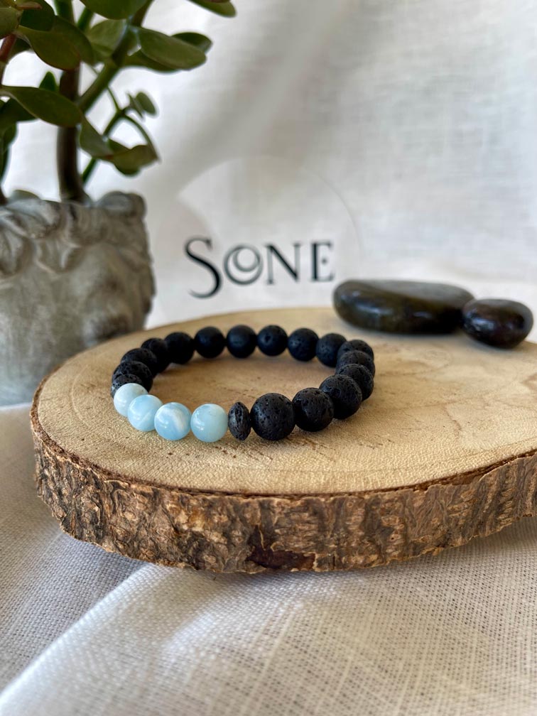Bracelet Bob - Pierre de lave et Aigue marine