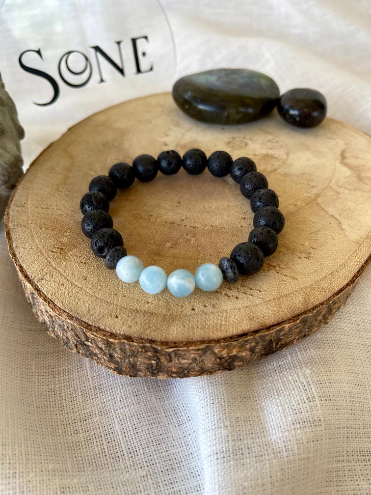 Bracelet Bob - Pierre de lave et Aigue marine