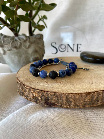 Bracelet Full - Pierre de lave, Sodalite et chaine ajustable