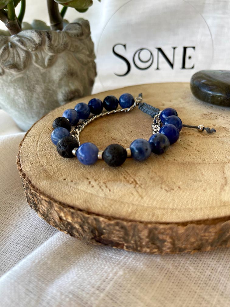 Bracelet Full - Pierre de lave, Sodalite et chaine ajustable