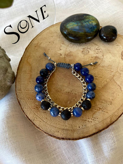 Bracelet Full - Pierre de lave, Sodalite et chaine ajustable