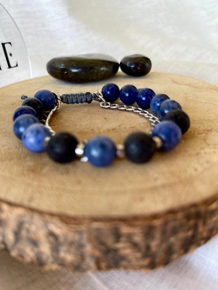 Bracelet Full - Pierre de lave, Sodalite et chaine ajustable