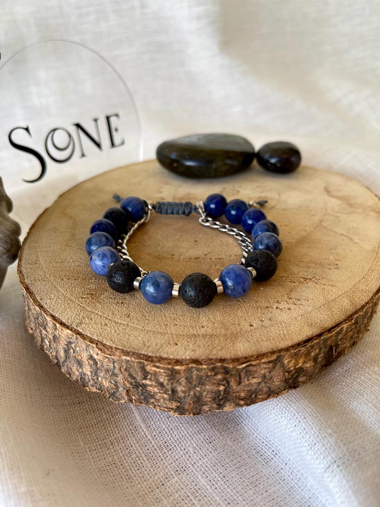 Bracelet Full - Pierre de lave, Sodalite et chaine ajustable