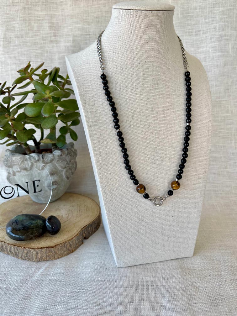 Collier Oney - Onyx et Oeil de tigre